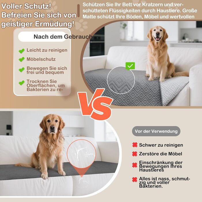 Водонепроникний килимок для собак Gyuro, двосторонній, міцний, для дивану та ліжка, прання допустиме, 208*208 см (Темно-сірий + Світло-сірий)