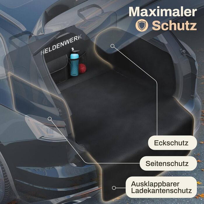 Захист для багажника автомобіля від бруду та подряпин для собак HELDENWERK, стежка, захист бокових стінок та краю, водовідштовхувальний, анти-царапин, універсальний, чорний (Basic)