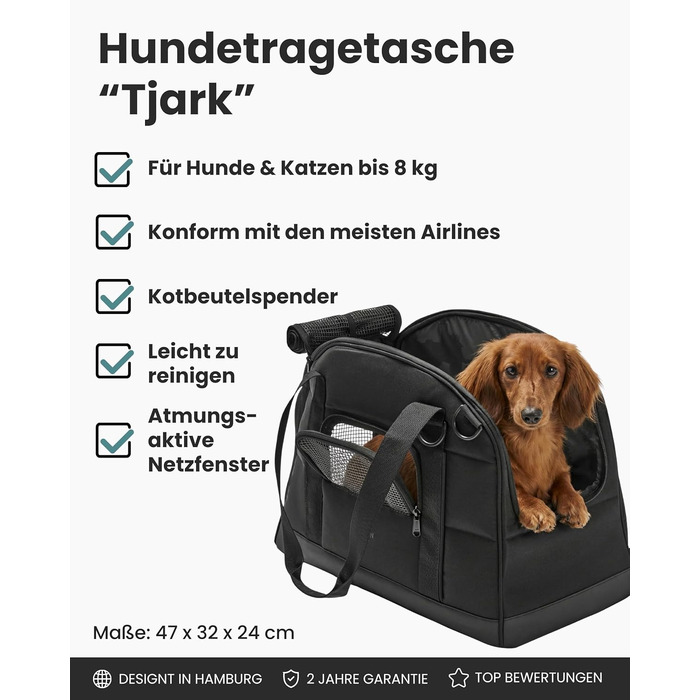 Транспортна переноска для собак Larkson до 8 кг, Бежева - Tjark - для подорожей літаком, для собак та котів. Відповідає вимогам більшості авіакомпаній