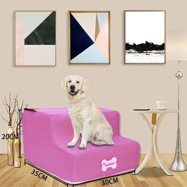 Сходинки для собак на 2 сходинки для ліжка та дивану, 20 см, широкі, для малих, старих, великих собак та котів, стабільні, неслизькі, миючі, рожеві