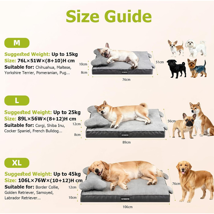 Ортопедичне ліжко для собак з знімною подушкою для голови, миється, ліжко для тварин з піною у формі яєчної коробки, водонепроникне ліжко для собак з подушкою для підтримки голови та суглобів, середній розмір: 76 см (Д) x 51 см (Ш) x 18 см (В), сірий колі