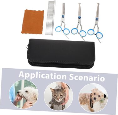 Ножиці для грумінгу домашніх тварин: вигнуті та прямі, ергономічні, з мішком для зберігання та серветкою для чищення