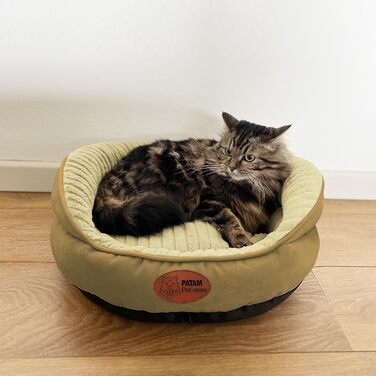 Ліжко для собак та котів Shiro Beige, знімний чохол, машинне прання, м'яке ліжко з піднятим бортиком, антиковзаюча підкладка, розмір Small 51 x 41 x 20 см