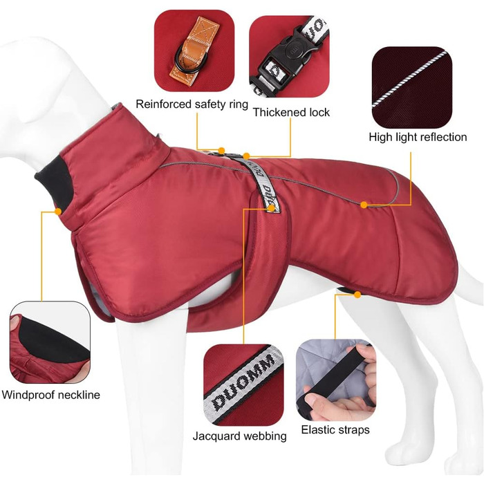 Водонепроникна тепла жилетка для собак великих та середніх порід, тепла жилетка для собак, жилетка для собак з отвором для шлейки, тепла зимова жилетка для собак (Червоний, 6XL)