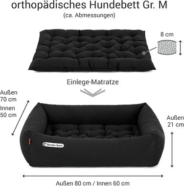Ортопедичне ліжко для собак Doctor Bark - миється до 95°C, гігієнічне, без запаху, з м'якою подушкою для собак середніх порід (M - 80x70 см, чорний)