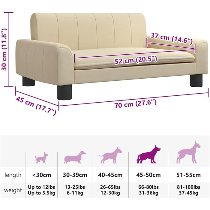 Ляжка для собак, м'яка подушка для собак, диван-софа для собак, лежанка для маленьких собак, лежанка для домашніх тварин, лежанка для котів, світлий матеріал (70 x 45 x 30 см, кремовий)