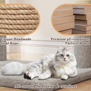 Дерев'яний кігтеточки для котів, кігтеточка-вежа, ігровий комплекс для кошенят, сірий колір, висота 98.5 см