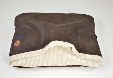 Ліжко для собак середніх та маленьких порід, м'яке ліжко для котів з капюшоном, неслизьке, миється, дизайн Lauren NEL (M 80 x 60 см), Колір: Коричневий + Кремовий