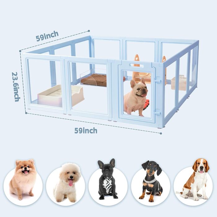 LoveTail Двосторонній вольєр для собак, прозорий, для дому, легка збірка та розбирання, міцний, легко миється, пластик, для цуценят, 60 см