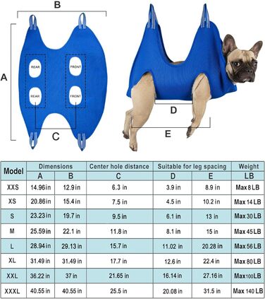 Набір для догляду за тваринами Kkiimatt 10-в-1 з гамаком для нігтів, тримером, пилочкою, гребінцем, гамаком для собак, нашийником для грумінгу (XXXL/до 63,5 кг, блакитний) Classic Edition/XXX-Large M