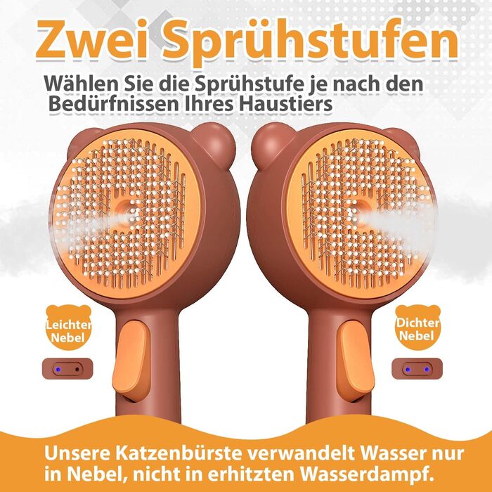 Парфумерна щітка для котів з розпилювачем, 4-в-1: видалення шерсті, масаж, розпилення, самоочищення, водонепроникна IPX7, для котів та собак, білий/коричневий колір