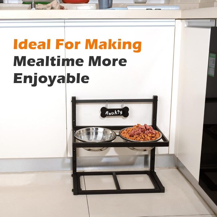 Підвищені годівниці для собак з повільним годуванням, 5 рівнів регулювання, антиковзкий, міцний металевий каркас, непромокальний килимок, стійкі до іржі миски, легко миються, висота: 42 см (для великих собак, сірий)