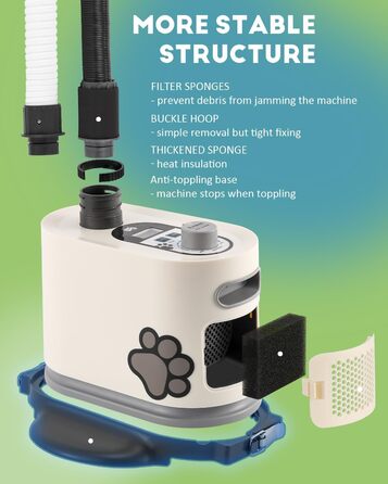 Фен для собак Mxmoonant 3000W з регулюванням швидкості та температури, з подовжуваним шлангом та великою насадкою, з рушником