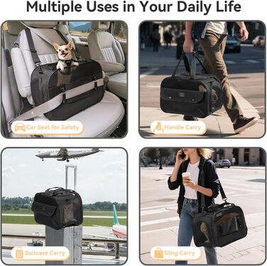 Транспортний бокс для котів та собак 4 PET - для кабіни літака/автомобіля, легкий, з безпечними пряжками та сіткою, чорний