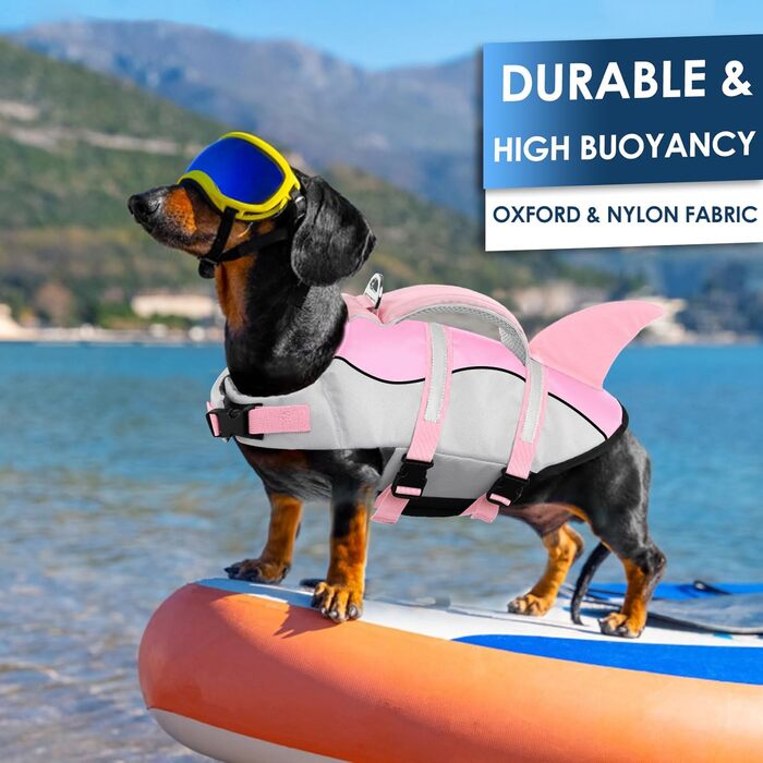 Світловідбиваюча рятувальна жилетка для собак AOFITEE, модель 'Акула', рожева, середній розмір