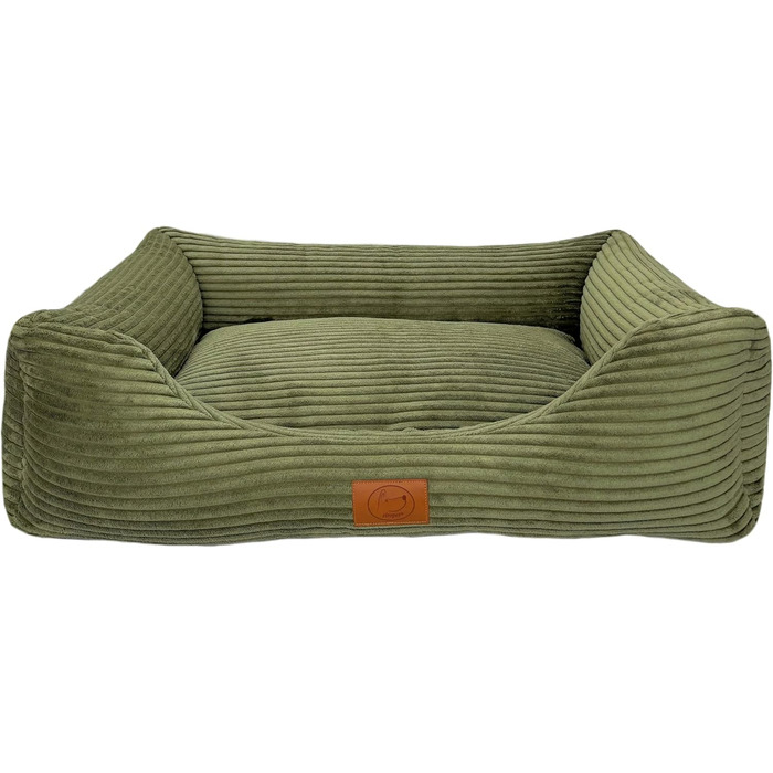 Ортопедичне ліжко для собак Elropet з м'якого корду, кошик для собак XS/S/M/L/XL (XXL 145x110x30 см), оливковий колір