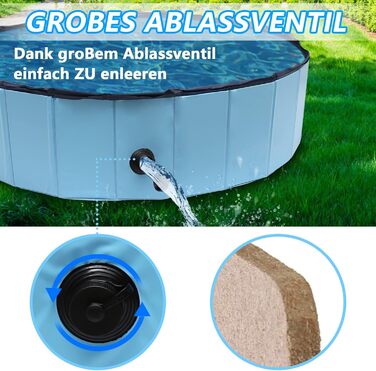 Складний басейн для собак Vigevee 160x30 см, з купальною щіткою та набором для ремонту, для малих і великих порід, синій