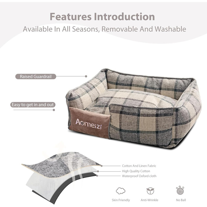 Ортопедичне ліжко для собак PETCUTE середнього та великого розміру. М'яке ліжко-софа для собак з знімним та пральним чохлом, антиковзаюче дно, сіре, для підтримки спини (L, сірий класичний)