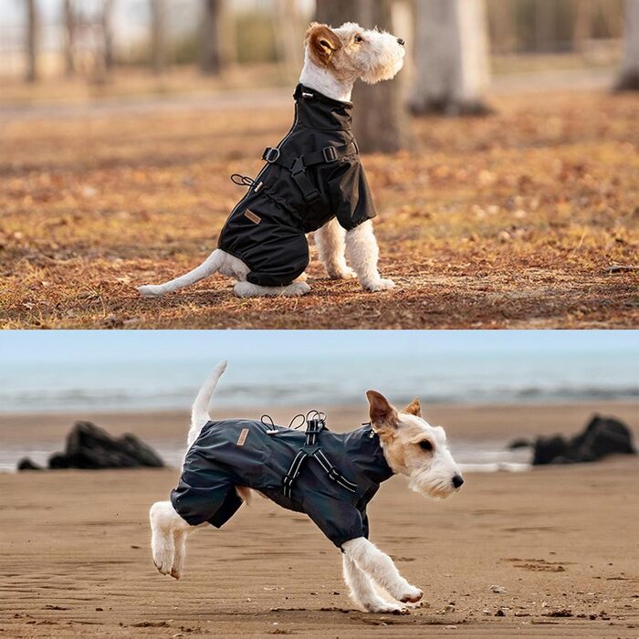 Дощовик для собак, регульований, з 4 лапами, водонепроникний, вітронепроникний, світловідбиваючий, для малих та середніх собак, розмір M, (3XL: Довжина спини: 41см, Чорний)