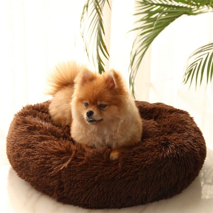 М'яке ліжко для собак та котів, софа, кругла, плюшеве, водонепроникне, 50 см, коричневе