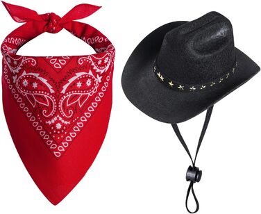 Костюм ковбоя для домашніх тварин Choyaxo: костюм на честь Геловіну для собак та котів, ковбойський капелюх з банданою, чорний (Small)
