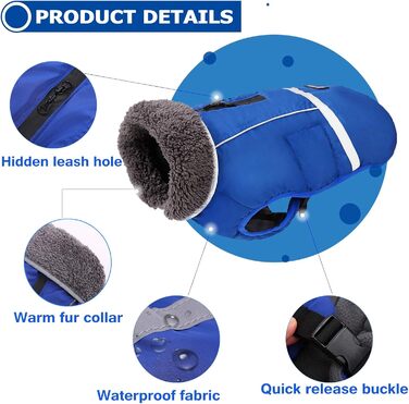 Зимовий одяг для собак QBLEEV: теплий, водонепроникний, з флісовою підкладкою, для холодної погоди, розмір XL, блакитний