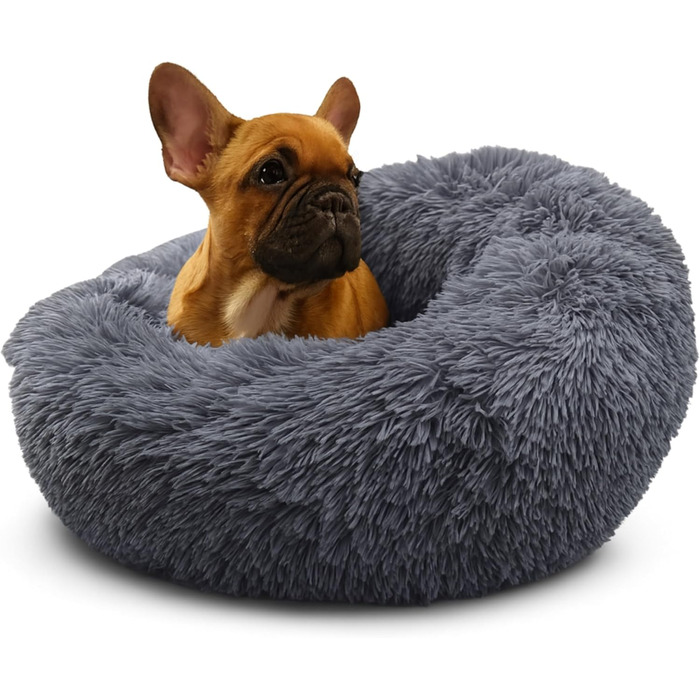 Кругле ліжко для собак та котів, 50 см, сіре - ручної роботи, з м'якої тканини, миється