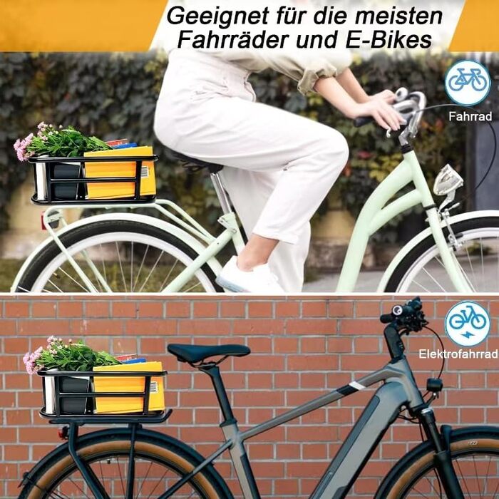 Металевий задній кошик для велосипеда: міцний, великий, з дощем. Підходить для велосипедів та електровелосипедів, для покупок, перевезення собак. Без внутрішнього мішка, з сіткою для багажу.