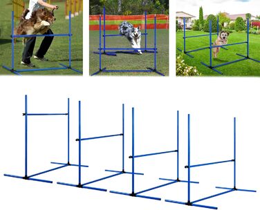 Набір для аджиліті для собак LZQ: комплектація включає 4 переносні бар'єри регульованої висоти, тренувальний набір для собак, фігури для слалому, сумка для перенесення, розмір 104x70x101 см, блакитний колір