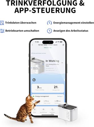 PETKIT бездротовий фонтан для води для котів і собак 3 л, розумний, з керуванням через додаток, тихий 26 дБ, автономність 83 дні