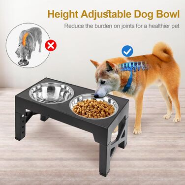 Підвищений годівниця для собак з підставкою, 2 миски, регульована висота, для собак малих, середніх та великих порід