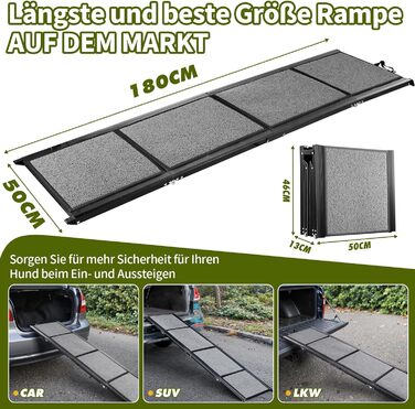 Рампа для собак Gimars 180 см, складана, для авто, вантажівок та SUV, до 110 кг