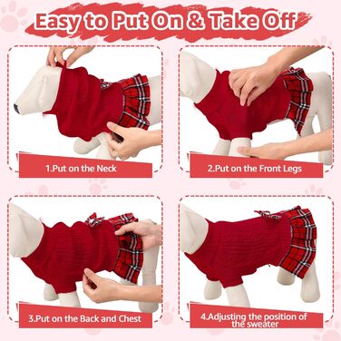 Пуловер для собак SlowTon, теплий пуловер з коміром-горловиною для маленьких та середніх собак, зимовий пуловер з отвором для повідка, червоний в клітинку, розмір S
