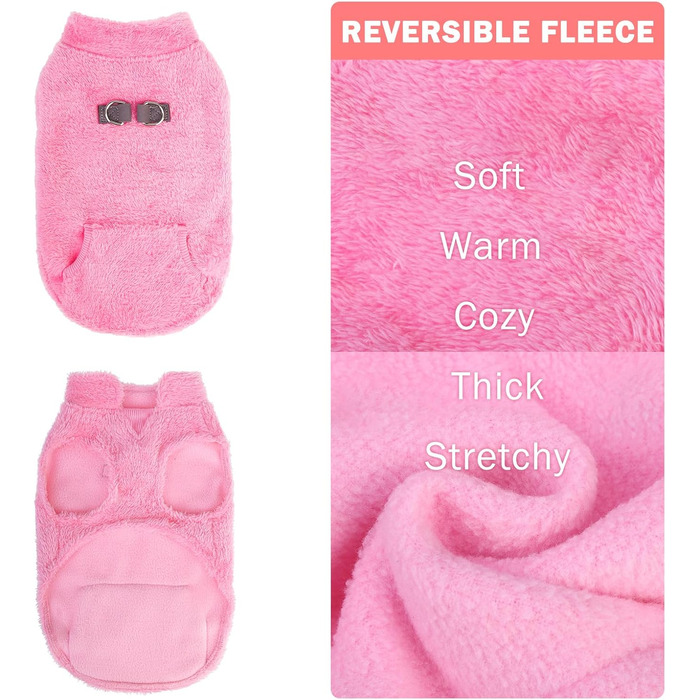 Тепла флісова жилетка для собак середніх та малих порід, рожева. З інтегрованою кишенею для повірця, підходить для холодної погоди.