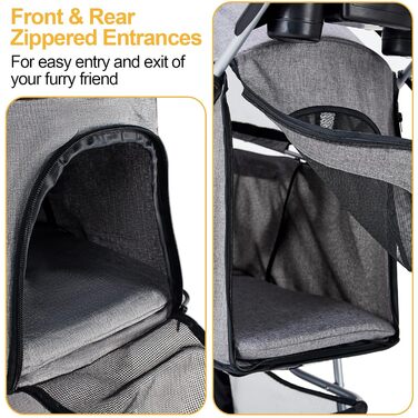 Візок для собак до 15 кг, складний, з кошиком для зберігання, сіткою та захистом від дощу. Підходить для маленьких та середніх собак, котів. Візок-тролей для собак (Сірий)