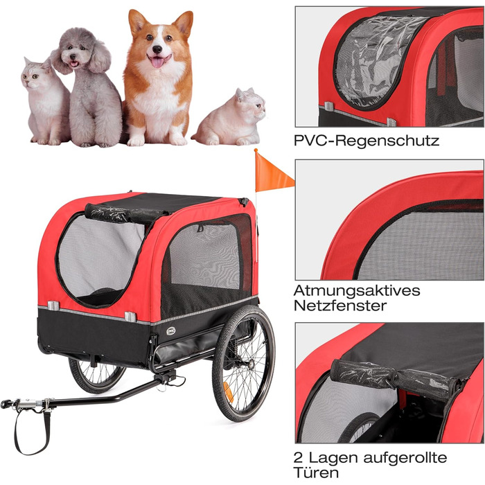 Велосипедний причіп для собак CXWXC 2 в 1: причіп та візок-перевертач, амортизація, вантажопідйомність 40 кг, червоний
