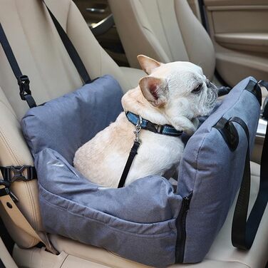 Автокрісло для собак та котів, сіре, з кріпленням та кишенею для зберігання, для маленьких та середніх порід
