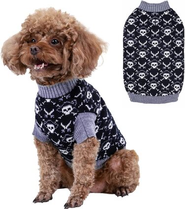 Светр для собак Cutebone на Halloween з принтом піратського черепа, одяг для цуценят, зручні світшоти та накидки з отвором для повідка, DS39M-DE M