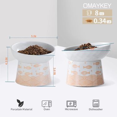 Підняті керамічні миски для котів OMAYKEY, набір з 2-х, порцелянові, для корму та води, під нахилом, для котів і малих собак, придатні для посудомийки та мікрохвильовки