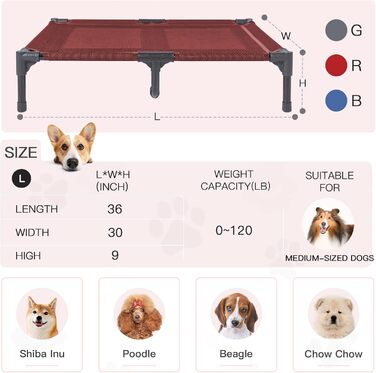 Підвищені лежанки для собак Suddus, червоні, розмір M (великі, червоні). Ідеальні для подорожей та відпочинку. Однотонні лежанки Getaway Solids