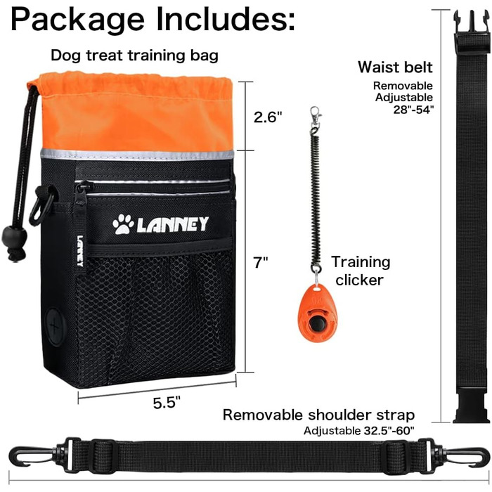 Сумка для ласощів для собак, тренувальна сумка для собак великих та малих порід, сумка-переноска для ласощів, сухого корму, іграшок для тренувань, винагороди, прогулянок, з металевим кліпом та поясним ременем
