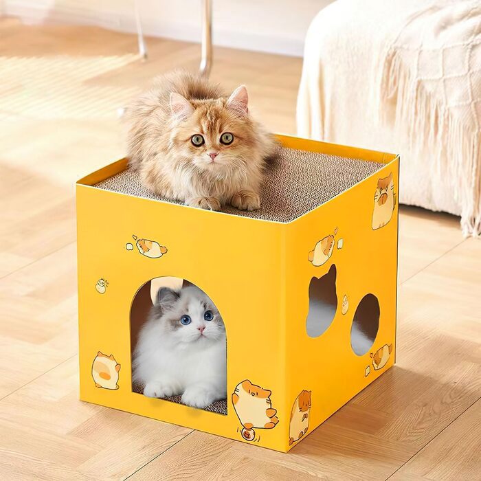 Картонна кігтеточка для котів, будиночок-кігтеточка 30x30x30 см, кігтеточки для котів, будиночок для котів з гофрокартону