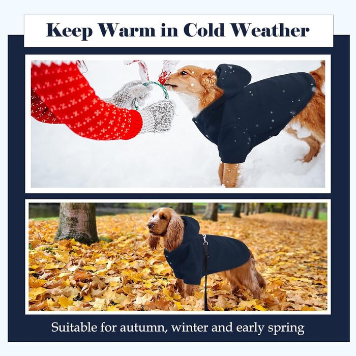 Теплий флісовий худі з капюшоном для великих собак Nanaki з отвором для повідка, блакитний, для хлопчиків та дівчаток, м'який, еластичний, для Бігль, розмір L (Обхват грудей: 58 см)