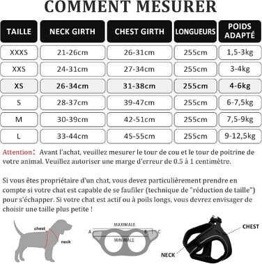 Нашийник для котів Qianruida з повідком, регульований, зручний, дихаючий, світловідбиваючий (Чорний XS)