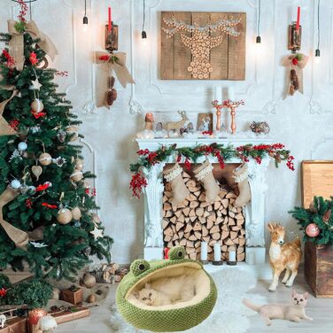 Кішка ліжко JINGTOPS, м'яке гніздо-пончик для котів та цуценят, тепле та зручне, з антиковзною основою, форма жаби, розмір S (40 см)