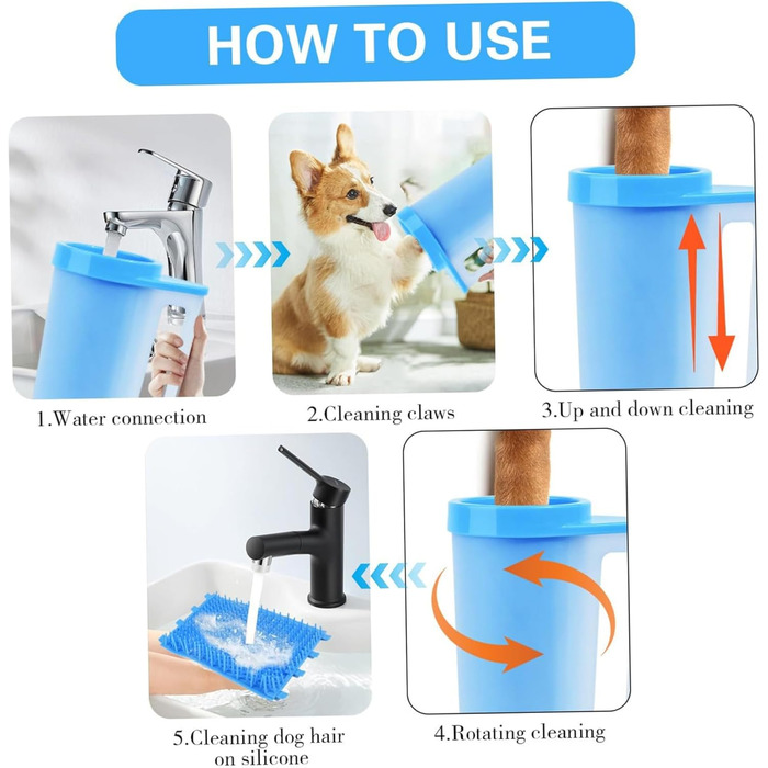 Миска-мийка для лап собак Joygoodta з м'якою силіконовою щіткою, портативна мийка для лап, 360° очищення, для дому