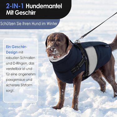 Зимовий водонепроникний теплий зимовий одяг для собак AOFITEE, великі породи, з кріпленням для повідка, флісова жилетка, вітронепроникний, для німецьких вівчарок, синій, 3XL, темно-синій