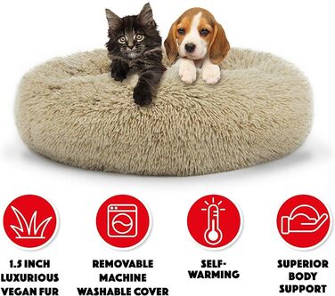 Кругле ліжко-гніздо для собак та котів, штучне хутро, Beige, 60 см