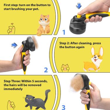 Двостороння щітка для грумінгу тварин 2-в-1: щітка для вичісування шерсті та гребінець для собак та котів (жовта)