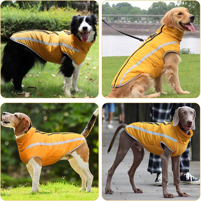 Зимова куртка для собак, тепла водонепроникна куртка для середніх та великих собак, флісова підкладка, світловідбиваючі елементи, для Лабрадора, Бульдога, Самоеда (6XL/68cm, Жовтий)